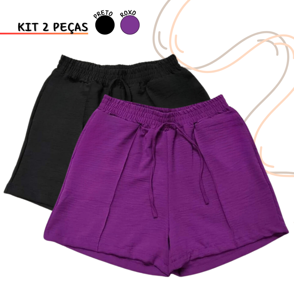 Kit 2 Short Feminino Duna Com Elástico Com Bolso Soltinho Tecido Leve Confortável Roupa Verão Moda Feminina