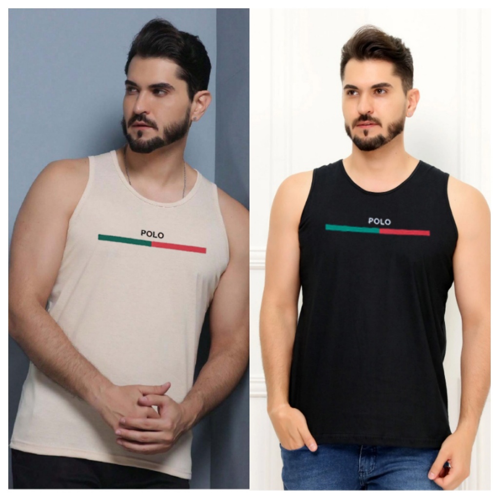 kit 2Regata Masculina Lisa Básica Camisa Algodão 30.1