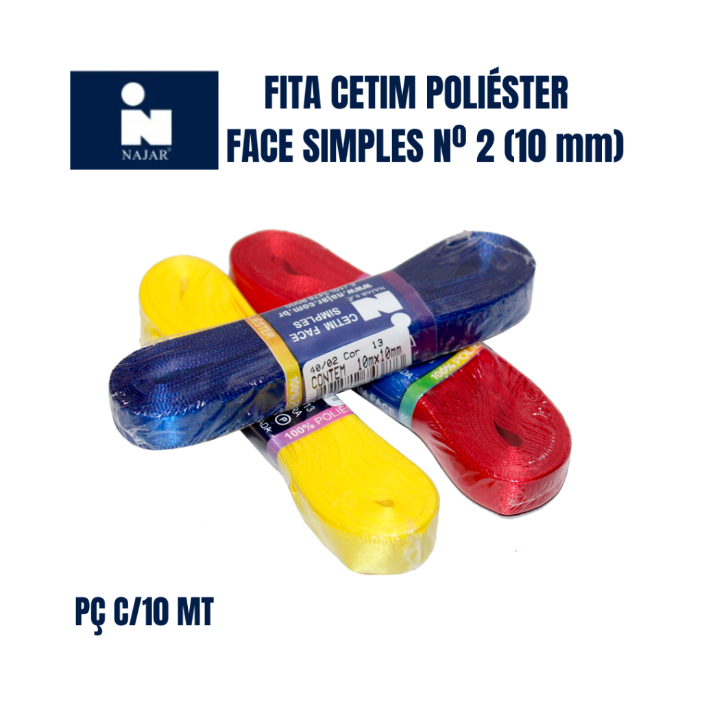 Fita cetim  N° 2  10mm Najar face simples 100% poliéster  c/10 Metros  UNIDADE em Oferta na Shopee