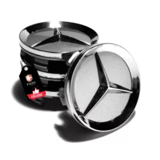 Kit 4 Center Cap Calotinha De Roda 55mm Krmai Mercedes Prata