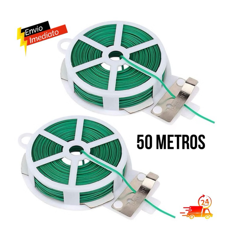 Kit Rolo de Arame Verde Plastificado 50 Metros P/ Amarração Plantas Orquídeas Jardim em Oferta na Shopee