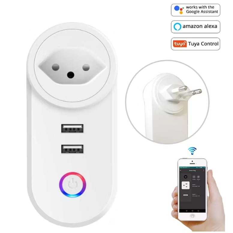 Tomada Wifi Home Inteligente 2 Usb Compatível Alexa Google