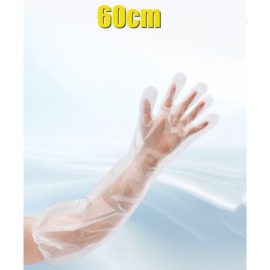 Luva Plástica Transparente Cano Longo Elásticos 5 Pares Limpeza Geral/ Industria/ Frigorifico