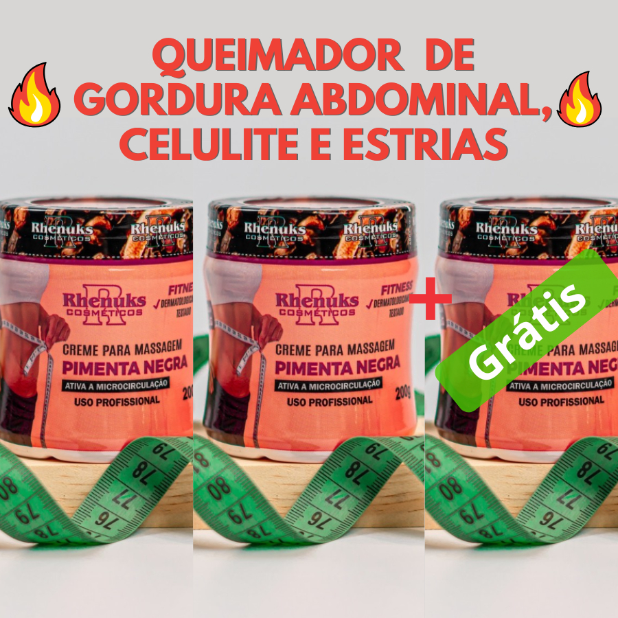 Kit 3 Gel Creme Massageador Pimenta Negra 200G Rhenuks