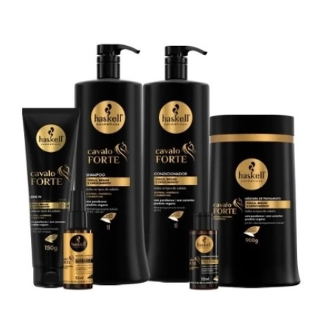Shampoo 1L, Cond 1L, Masc 900g, Leavein 150ml, Complexo 35ml, Selante 35ml Cavalo Forte Haskell Kit 6 itens