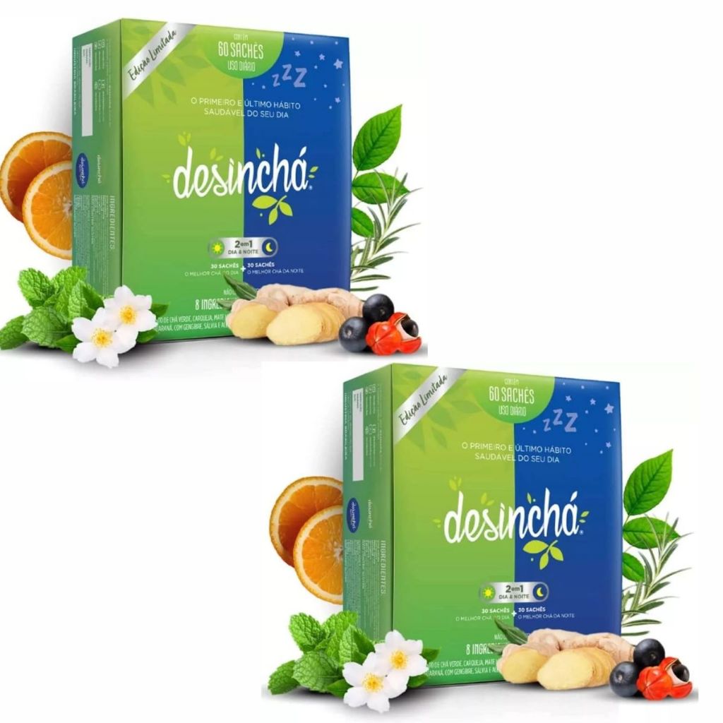 Kit 2un Chá Desinchá Misto Dia E Noite 60 Sachês Suplemento Natural