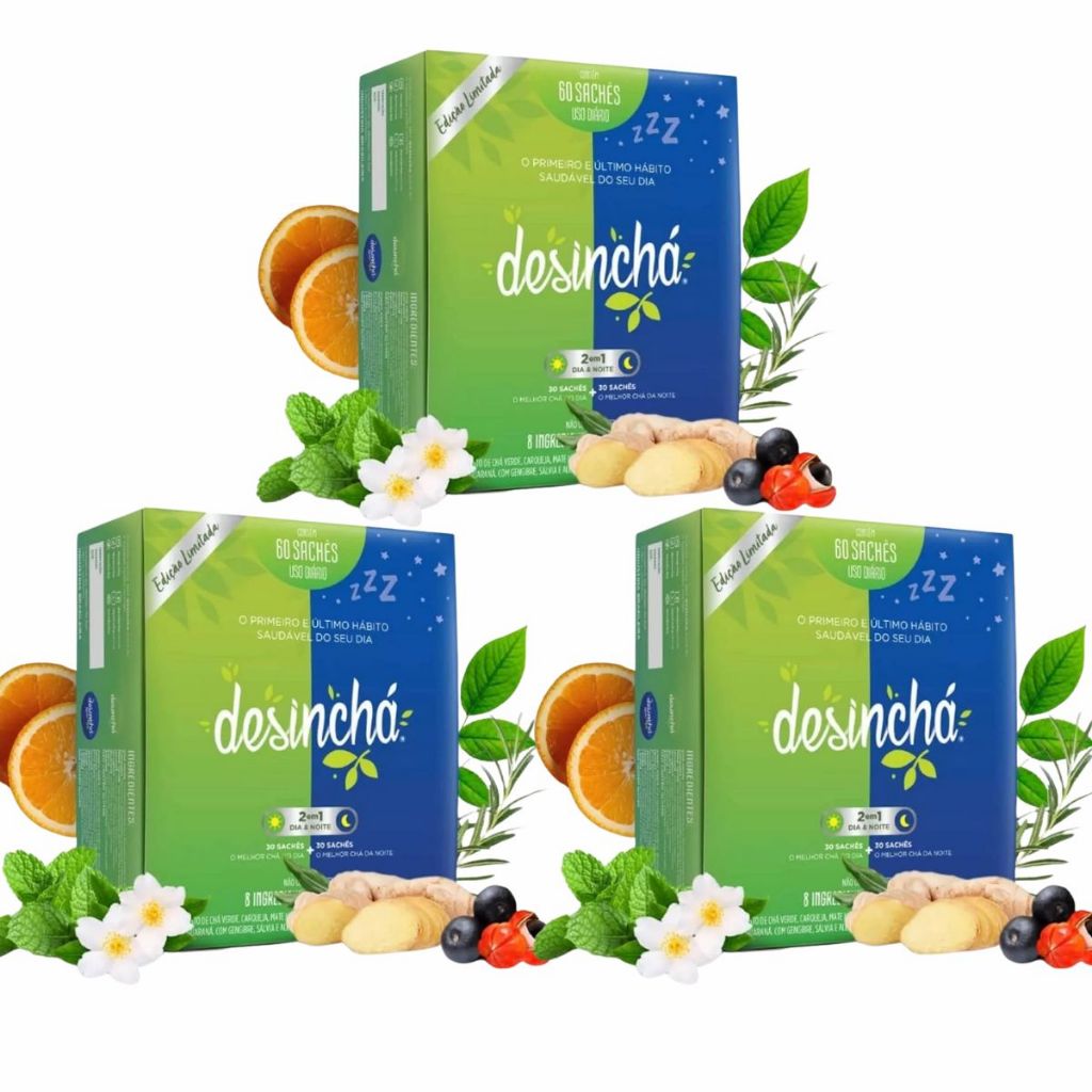 Kit 3un Chá Desinchá Misto Dia E Noite 60 Sachês Suplemento Natural