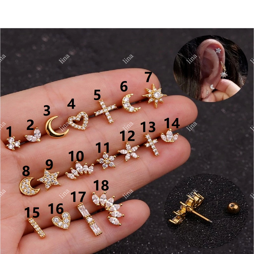 1 Peca Piercing orelha Aço inox tragus cartilagem zircão