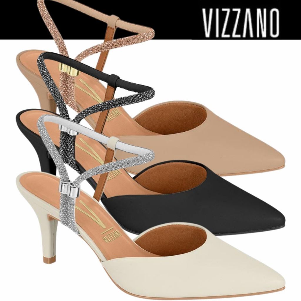 Sapato Feminino Scarpin Vizzano Salto Fino Tiras Brilhantes