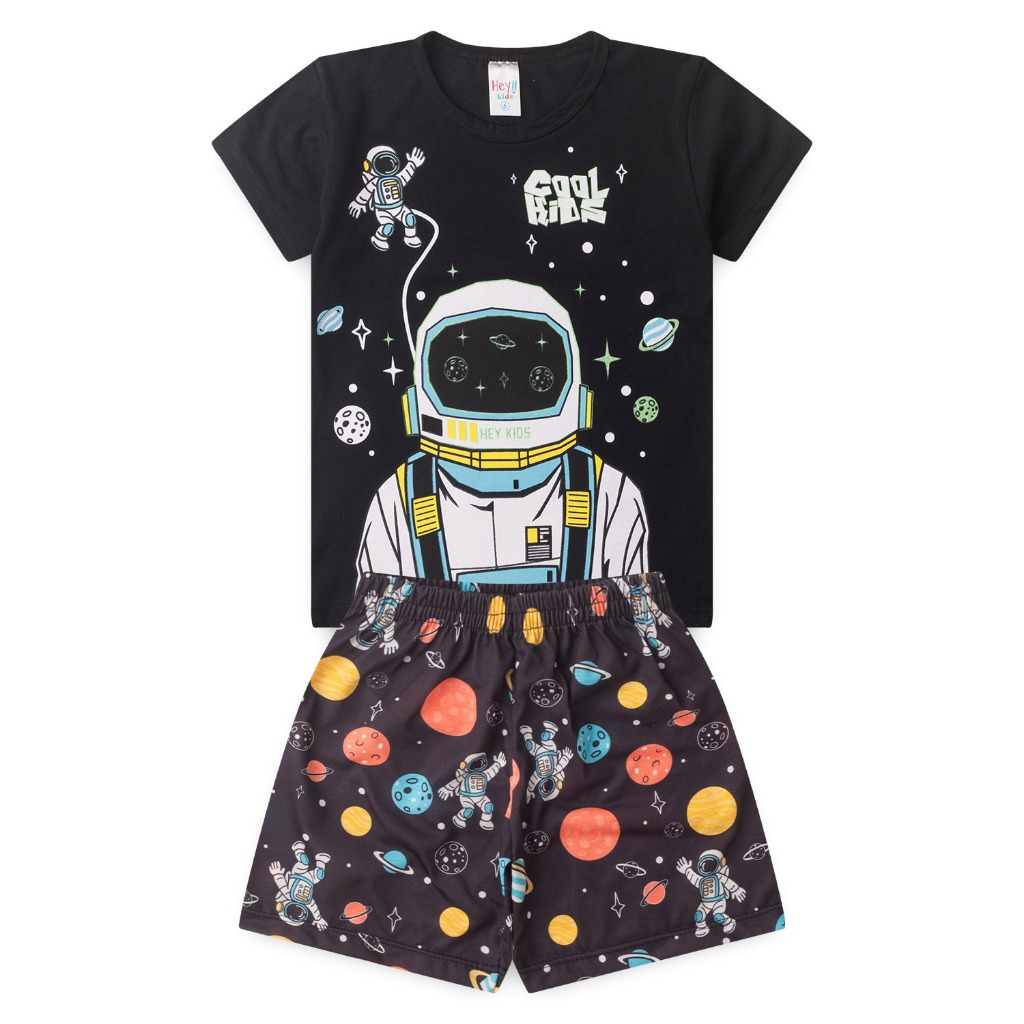 Pijama Infantil Masculino Menino Brilha No Escuro Verão Estampado Divertido Curto Tam 1 ao 14