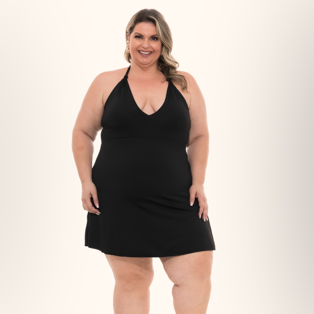 Maiô Vestido 2 Em 1 Plus Size com Bojo Vira Saída de Praia com Saia Embutida