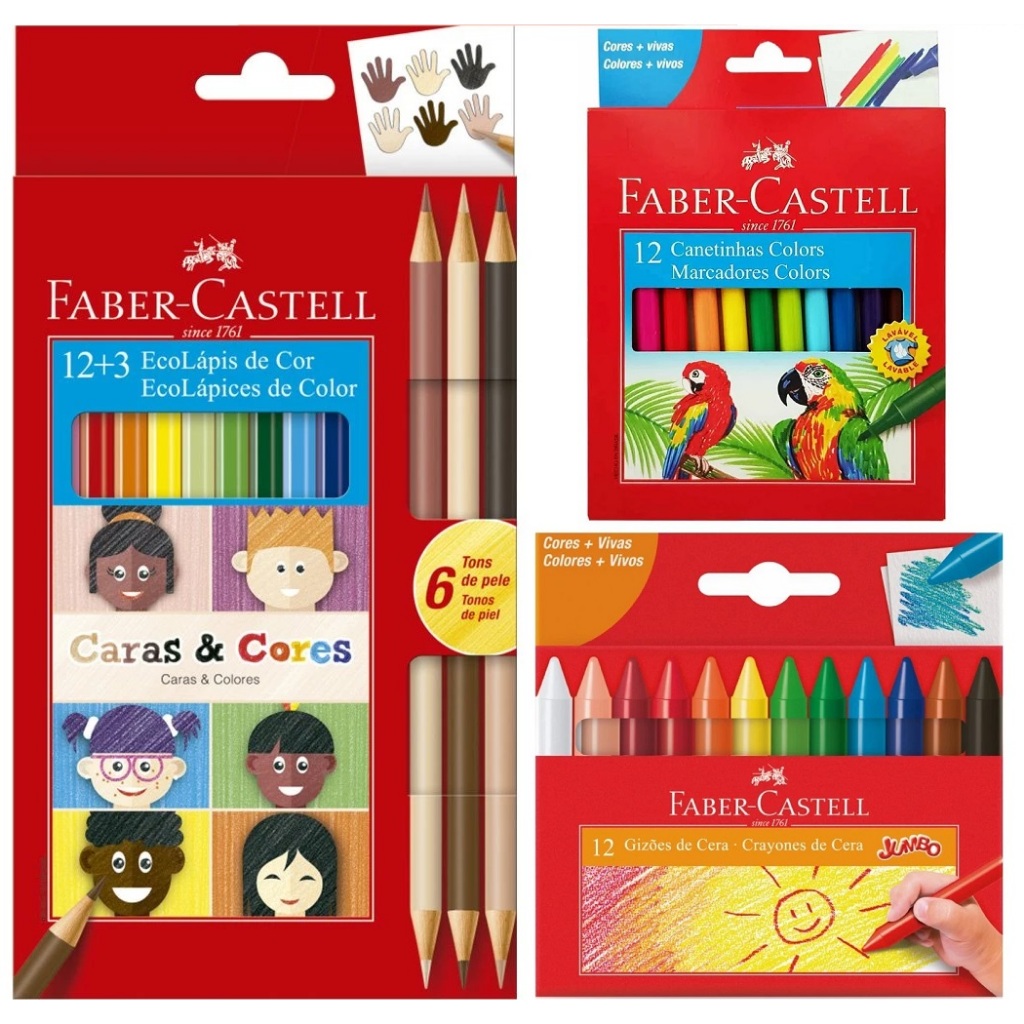 Kit Lápis De Cor Faber Castell 12 Cores + 6 Tons de Pele Caras e Cores Imperdivel