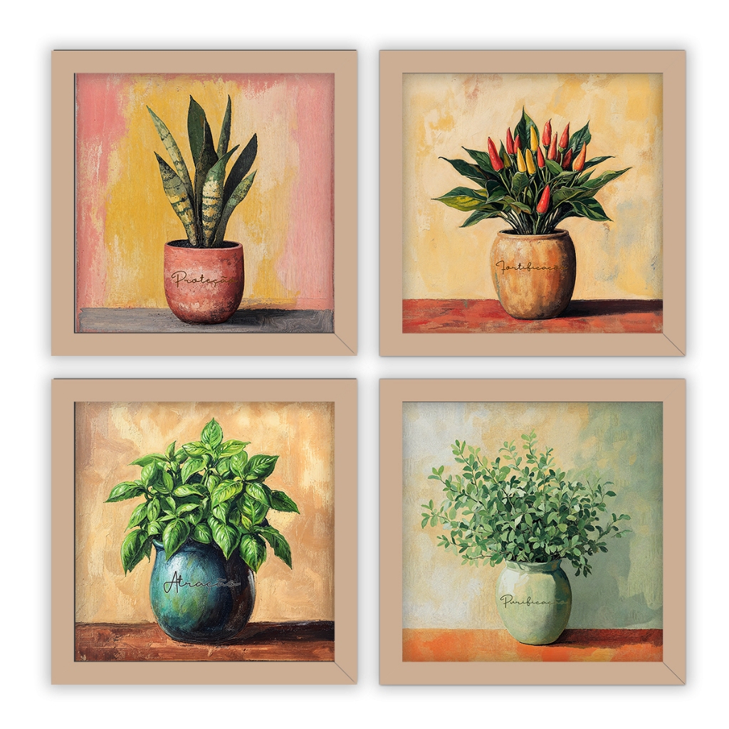 Kit 4 Quadros 18x18, pimenta, arruda, manjericão, são jorge em Oferta na Shopee