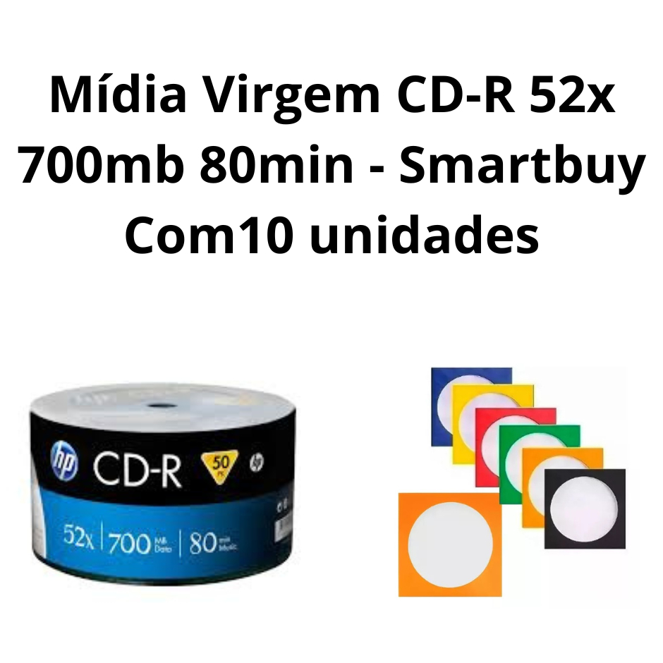 Mídia Virgem CD-R 52x 700mb 80min - HP Com 10 unidades