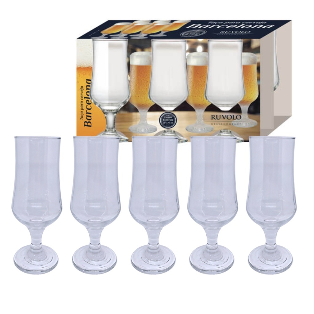 jogo 06 Taça Vidro Barcelona Houppy Hour 370Ml Para Cerveja Chopp