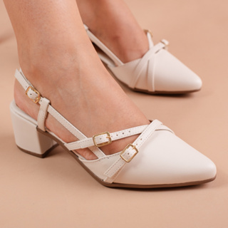 Sapato Feminino Slingback Scarpin Social Tiras Fivela Bico Fino Verniz Salto Baixo Bloco Confortável em Oferta na Shopee