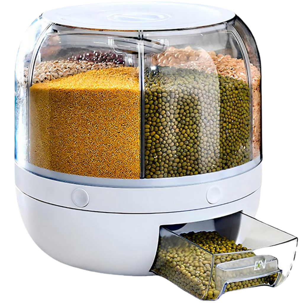 Dispenser Alimentos Grãos Giratório Com 6 Divisões