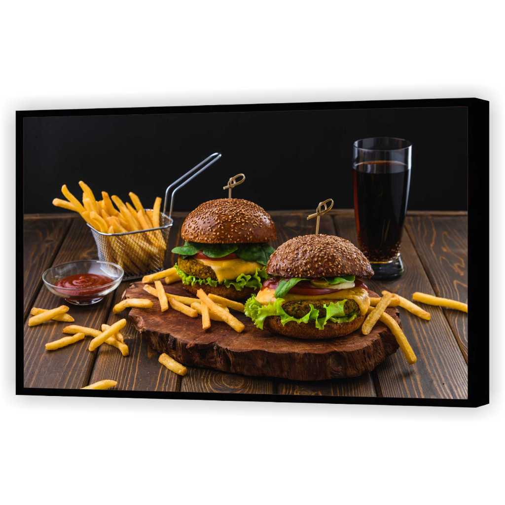 Quadro Luxo Hambúrguer Decorações Gourmet Restaurantes Cozinhas Tela Canvas Filete G04