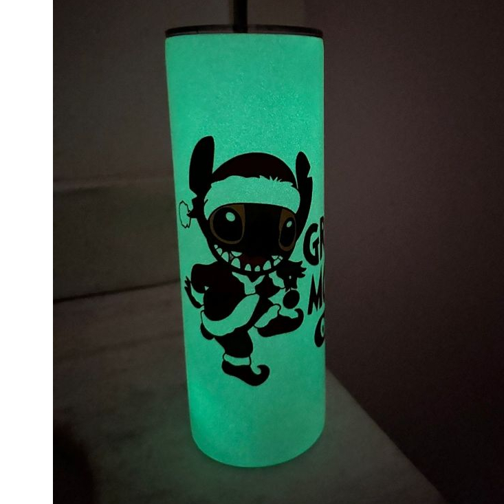 Copo Térmico Stitch Grinch Neon Brilha No Escuro Personalizado 650ml Com Canudo