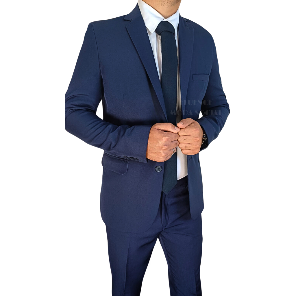 Terno social Masculino Executivo De Luxo Slim Microfibra Gabardine Azul marinho Escuro, Azul Royal, Azul bebê