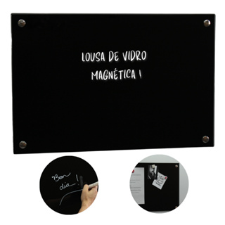 Lousa de vidro magnética preta, med. 80x60 cm com caneta e imãs quadro magnético em Oferta na Shopee