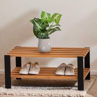Estante Multiuso Sapateira, Organizador de calçados Modelo Industrial 2 prateleiras Madeira Maciça em Oferta na Shopee