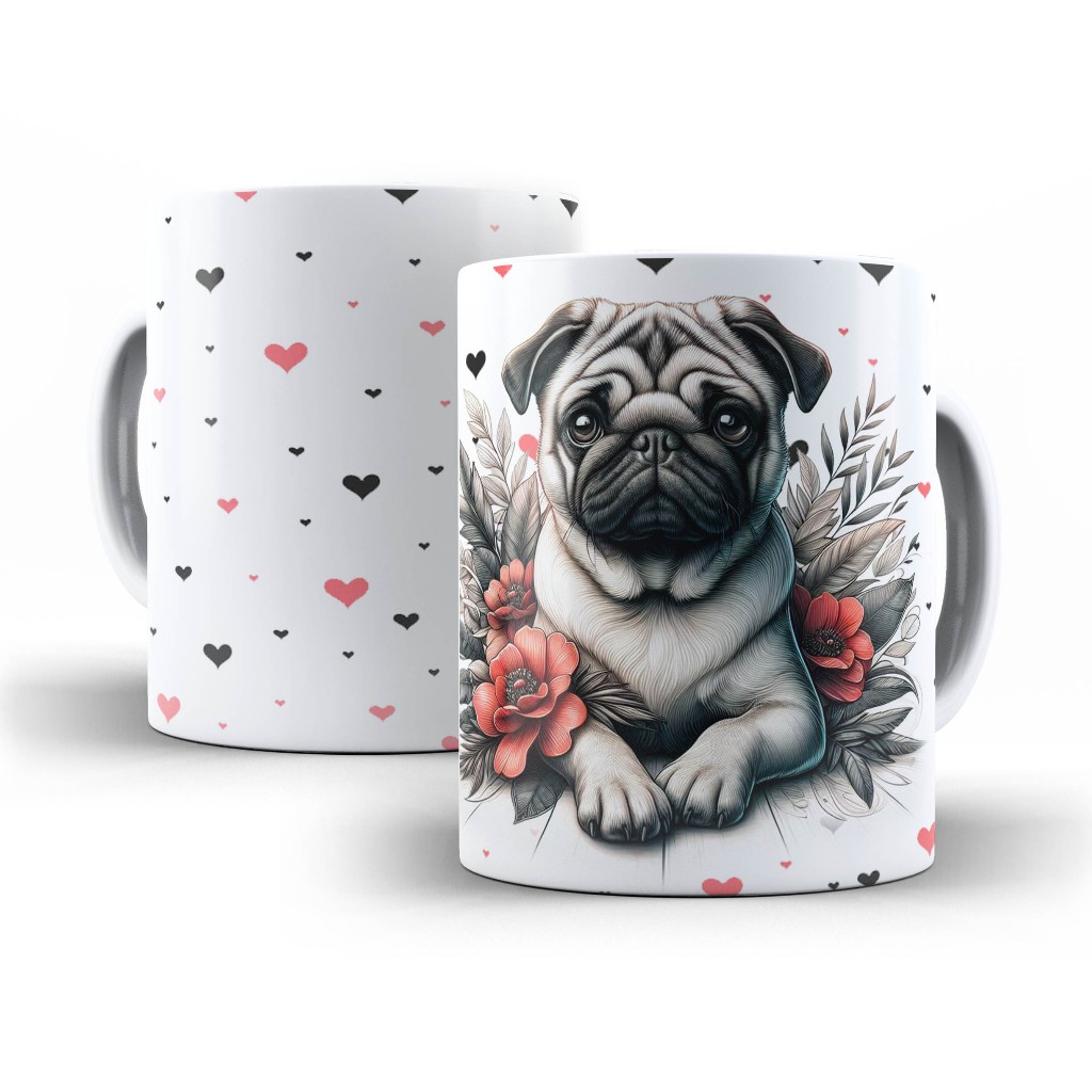 Caneca Pug Cachorrinho Fofo Presente 325ml Porcelana Personalizada - 25349