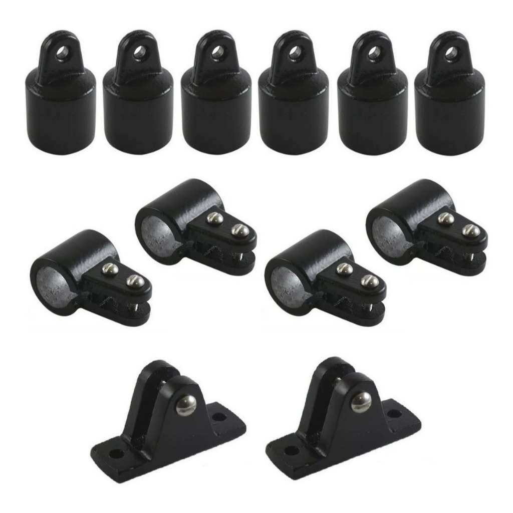 Kit Peças de Alumínio P/ Capota Barco Lancha - 6 Ponteiras 4 Abraçadeiras 2 Bases P/ Tubo 7/8"