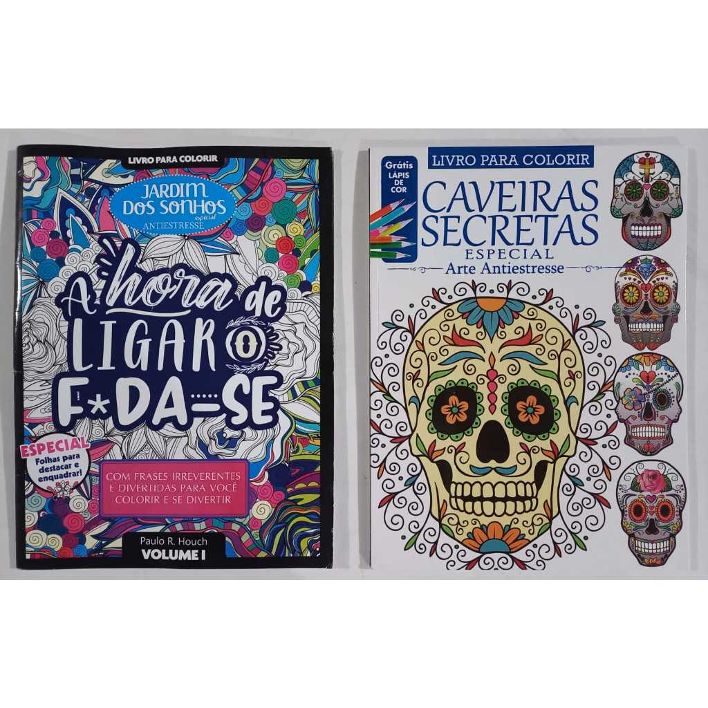 Kit 2 LIVROS ANTIESTRESSE 1 Livro CAVEIRA SECRETA e 1 Livro HORA DE LIGAR O F;;;;;;