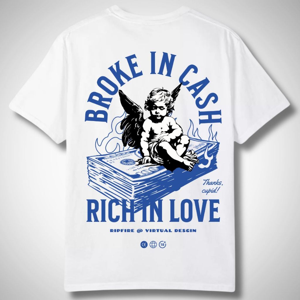 Ripfire Camiseta Streetwear Masculina Camisa Feminina  Anjo Cupido Broke In Cash  Estampa Frente e Costas Plus Size