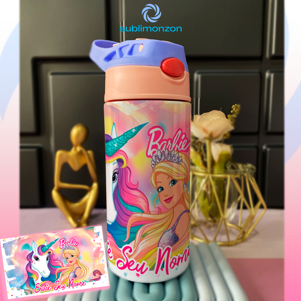 garrafinha térmica infantil BARBIE FADA UNICORNIO garrafinha térmica inox vácuo