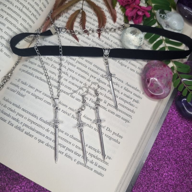 Mini Espada, choker colar brinco gótico rock alternativo punk corrente veludo em Oferta na Shopee