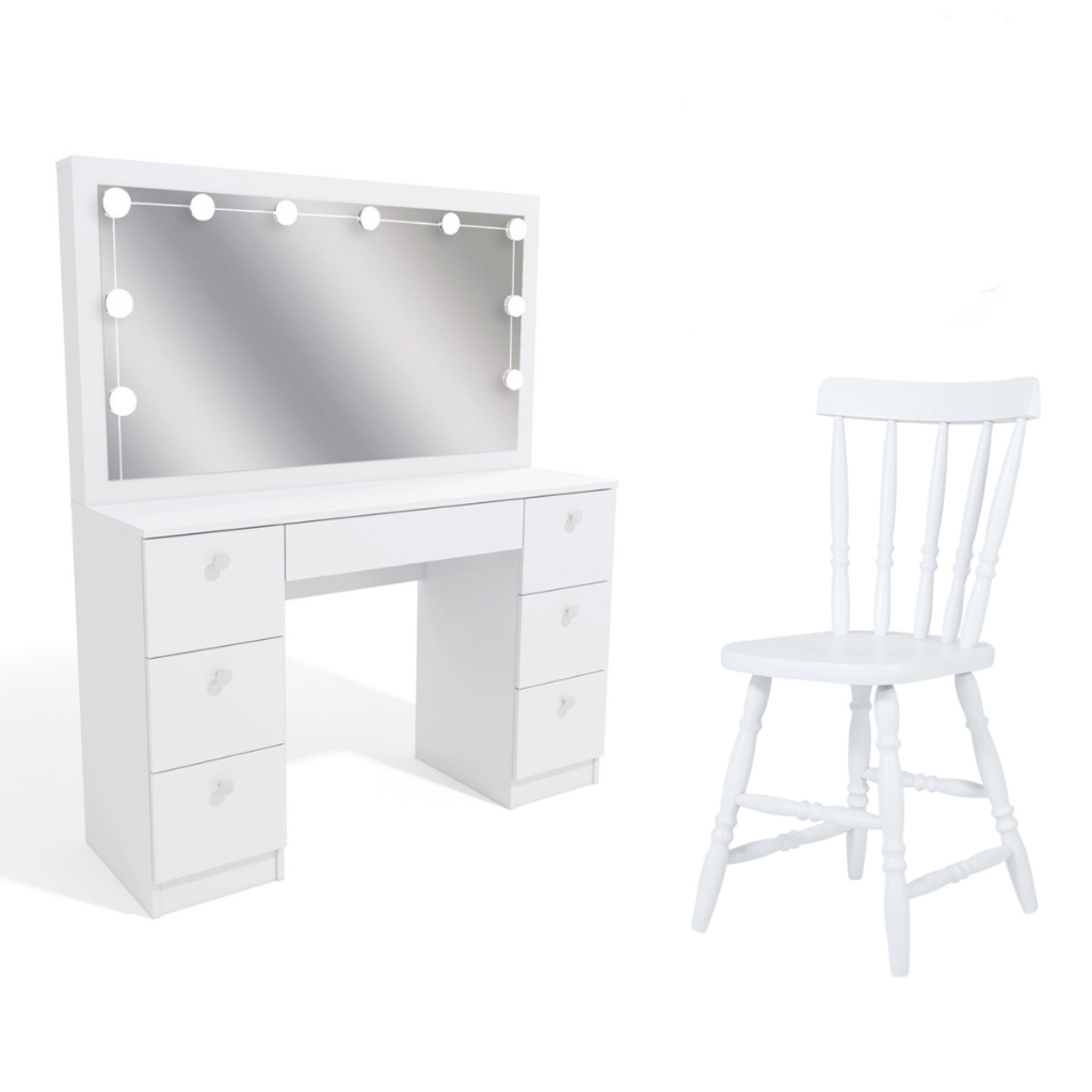 Penteadeira Ditália 7Gavetas c/Cadeira + kit luz PE-80 em Oferta na Shopee