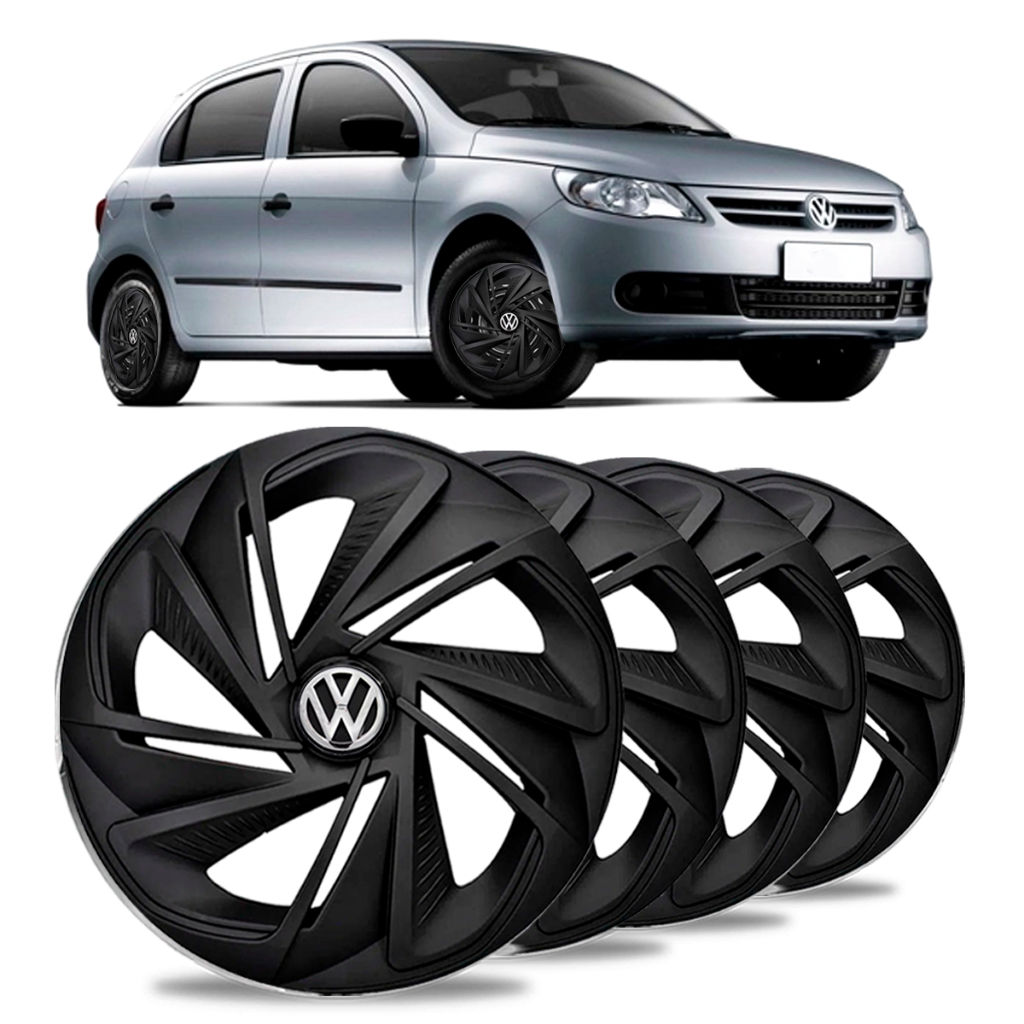 Kit 4 Carlota Esportiva Aro 14 Preta Fosca Vw Gol Fox Voyage