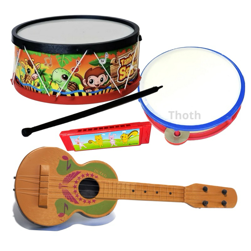 Kit 4 Instrumentos Viola Tambro Pandeiro Gaita Brinquedo Musical Infantil