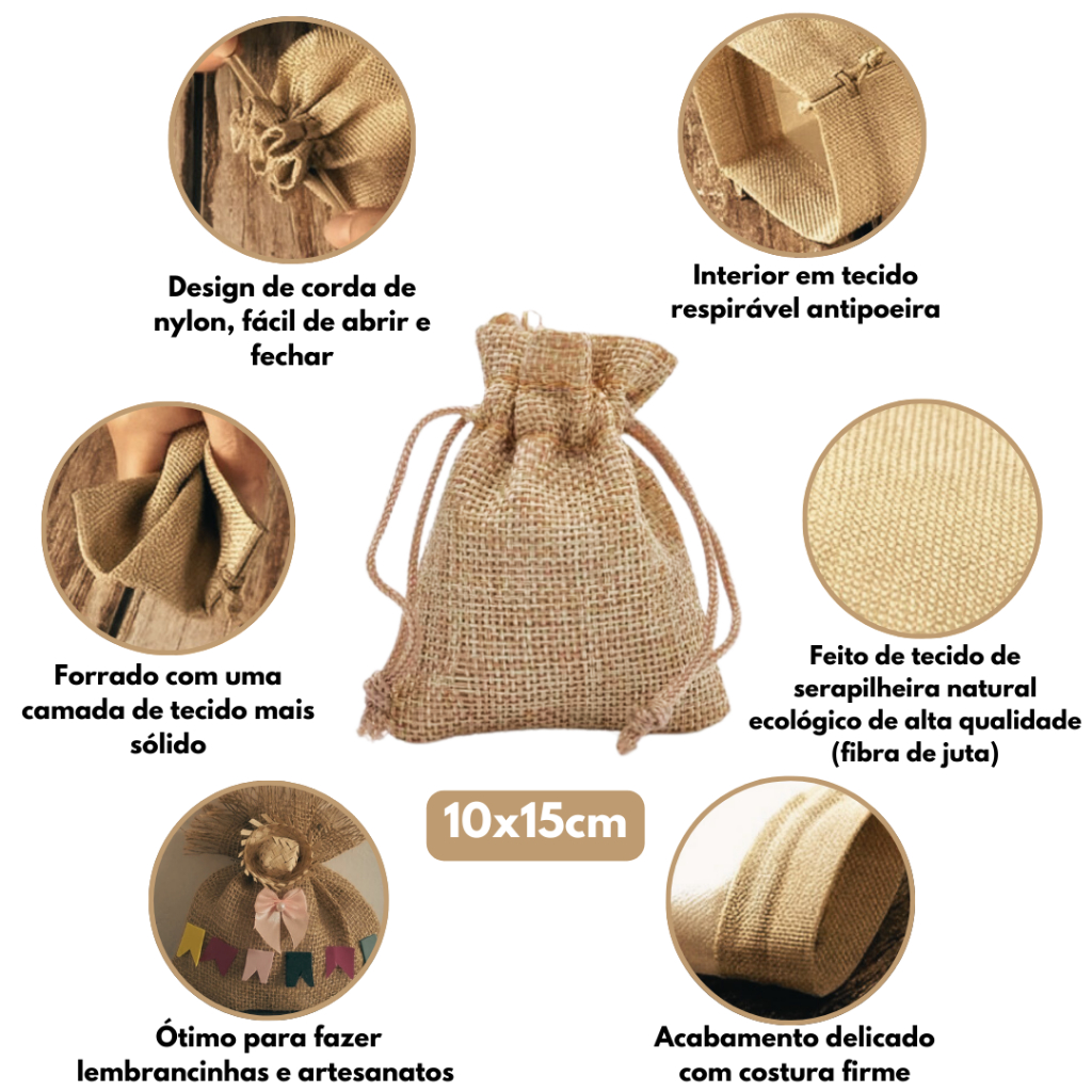 Kit Saquinhos Juta 10x15 Presente Joias Lembrancinha Casamento Embalagens