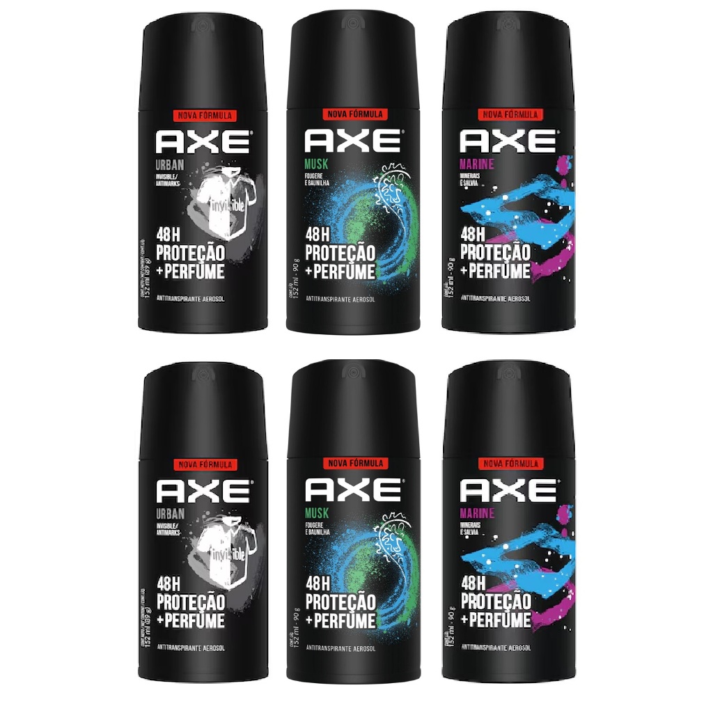 Kit 06un Desodorante Antitranspirante Spray Axe Masculino 48h 152ml (Escolha a Fragrância) em Oferta na Shopee