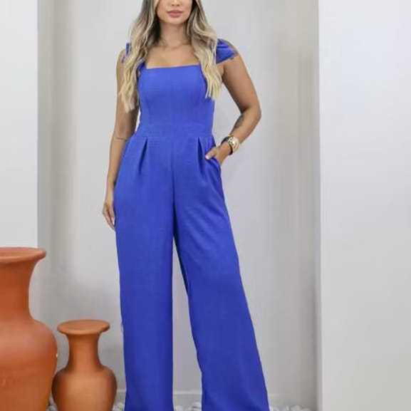 Macacão Feminino Pantalona tecido sensorial Tem Bojo Latex nas Costas em Oferta na Shopee