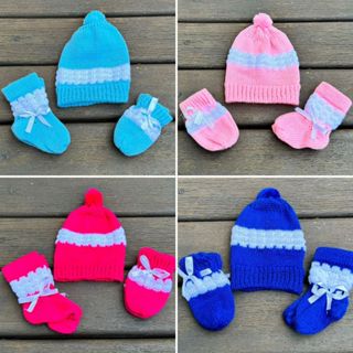 Kit Lã Bebê - 3 peças - Toca - Luva - Sapatinho Bebê para Recém Nascido frio 2 Cores em Oferta na Shopee