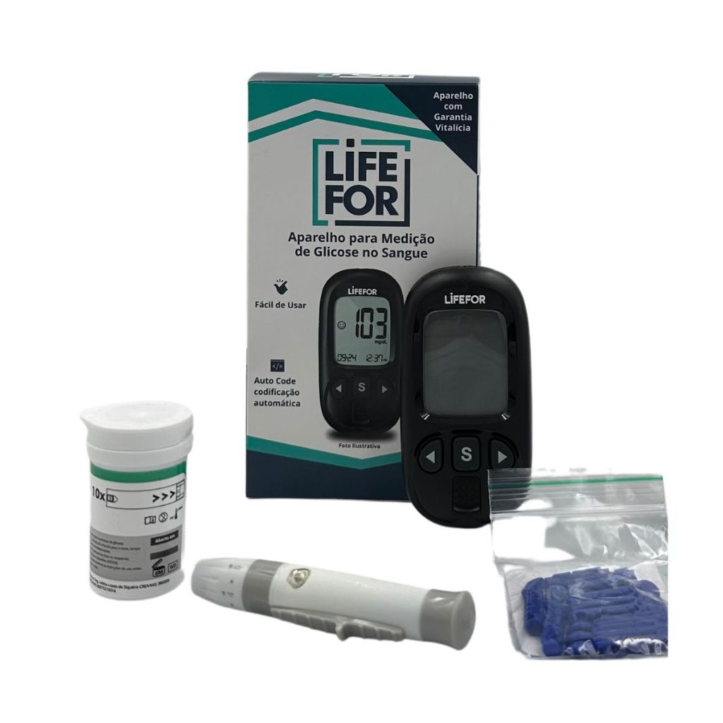 Glicosímetro Medidor De Glicose Diabetes Lifefor 10 Tiras 10 Lancetas Acompanha Bateria