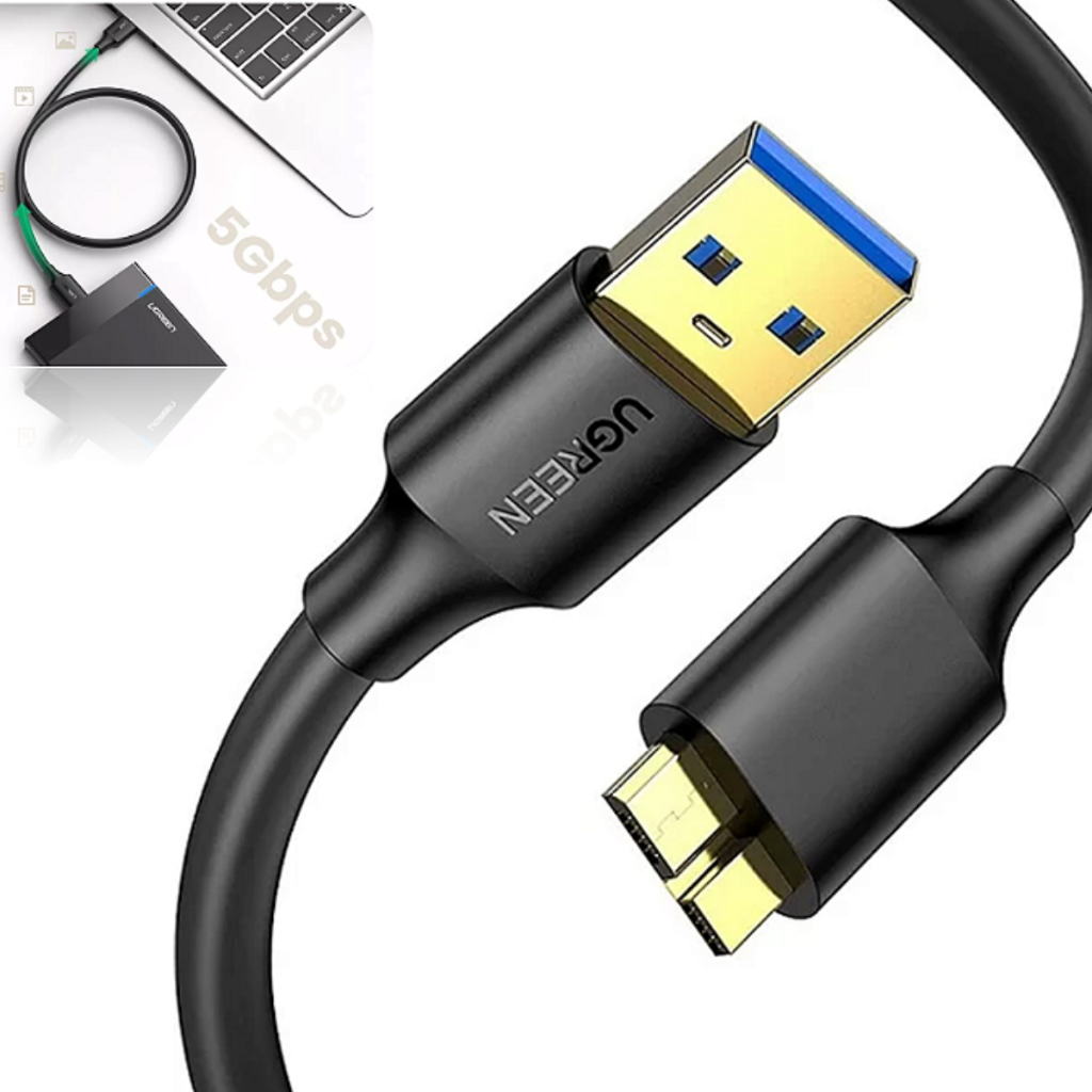 Cabo USB para Micro USB Sata HD Externo USB 3.0 50cm Ugreen Reforçado 5Gbps Profissional Banhado