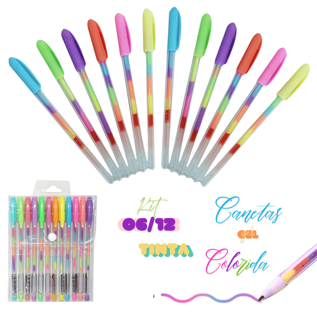 Canetas Gel Rainbow tinta Multicores em Oferta na Shopee