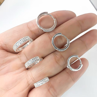 Trio de Brincos Argolas Laterais Arredondadas Cravejada de Prata 925 em Oferta na Shopee
