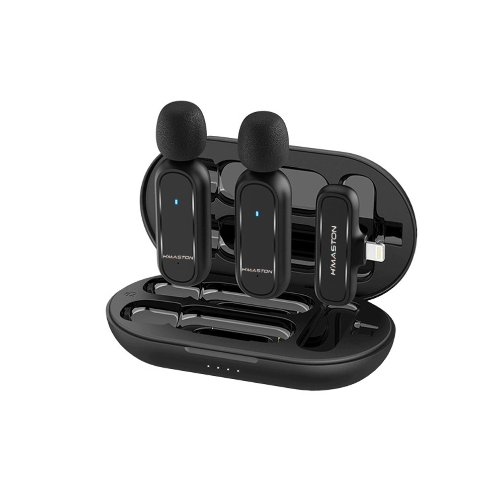 Microfone Lapela Sem Fio Duplo MK07/08 H‘Maston Microfone de Prender 2 em 1 para Lightning Tipo c