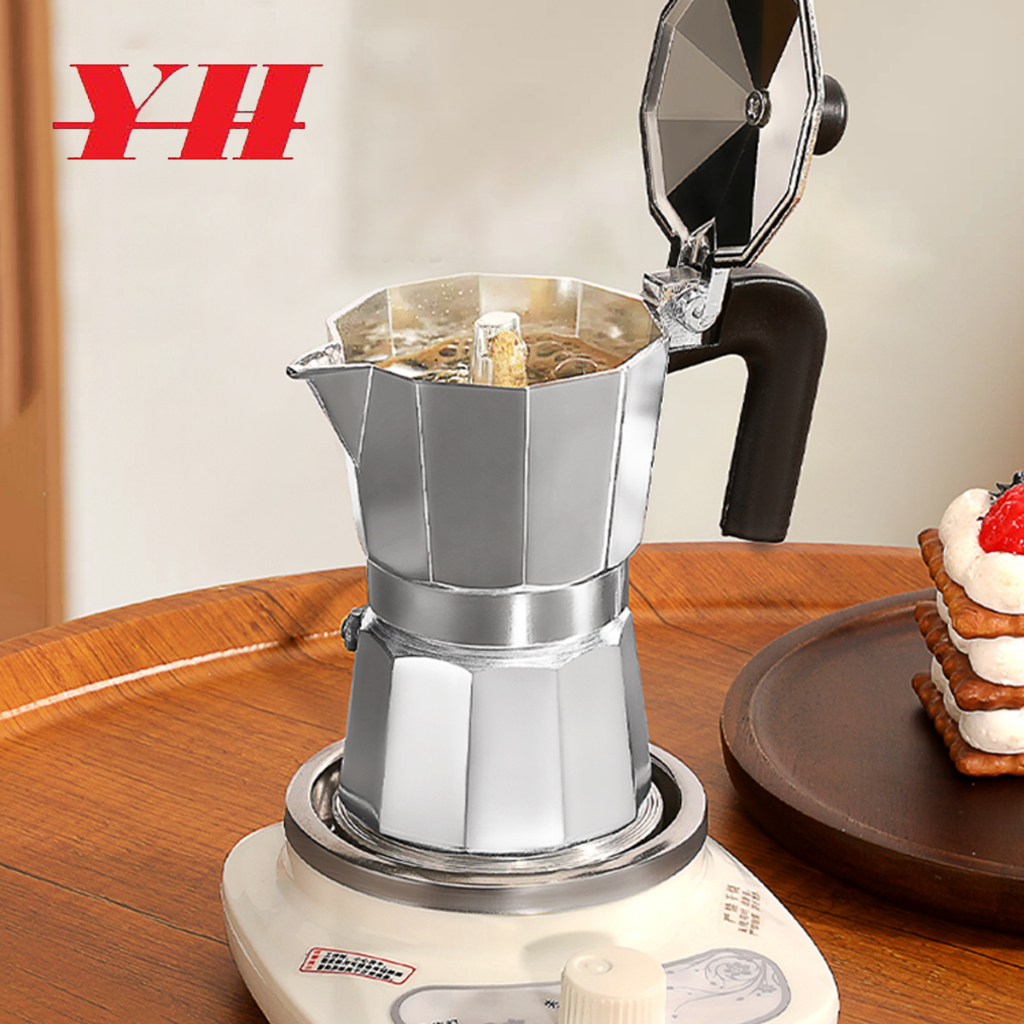 YH-Cafeteira Italiana Inox Moka 3/6/9 Xícaras Alumínio Café Puro