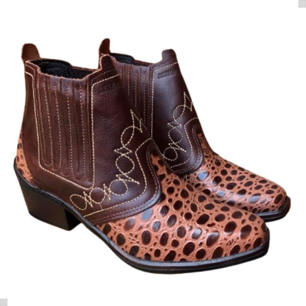Bota Country Texana Duas 2 Cores Marrom Couro Legitimo Original Marca Campolina Solado Costurad 3736