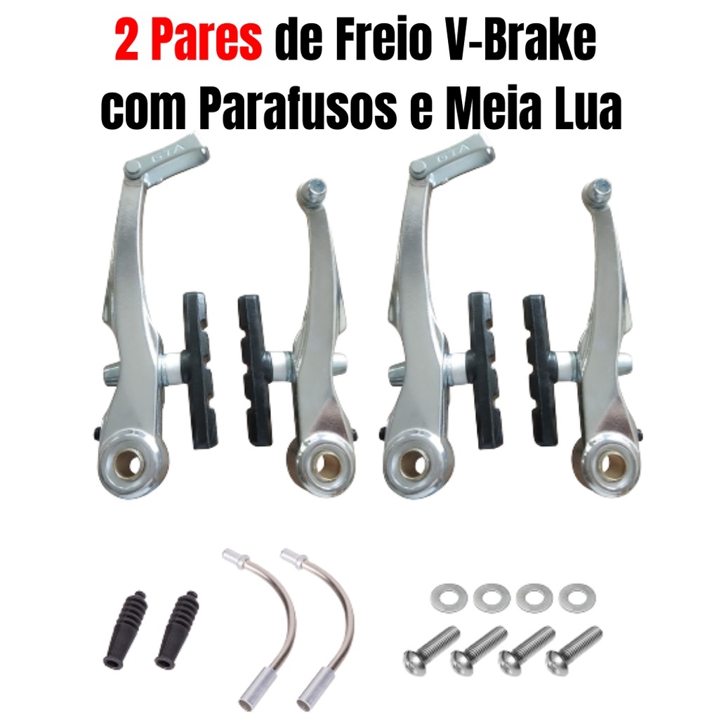 Kit Freio V-brake P/ Bike - GTA / Logan Alumínio Bike Mtb Prata ou Preto