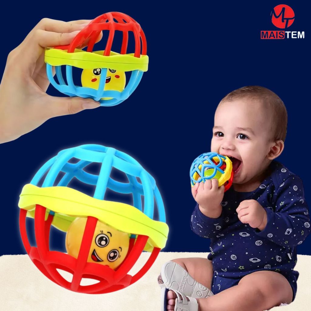 Brinquedo Chocalho Mordedor de Bebe Silicone Bolinha Mole Chocalho de Bolinha Sensorial Baby em Oferta na Shopee