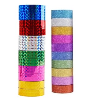 Fita adesiva colorida com glitter Washi Tape Durex holográfico Decorado Enfeite Artesanato Fitas Adesiva para Decoração