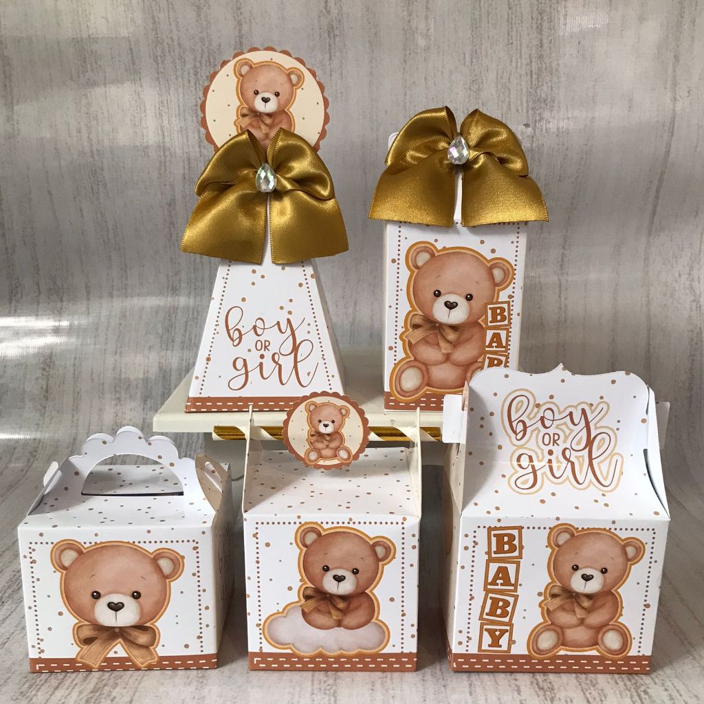 PEGUE E MONTE - Kit Festa Personalizados Chá Revelação Ursinho/ Chá de bebê Lembrancinhas Caixinhas para festa infantil